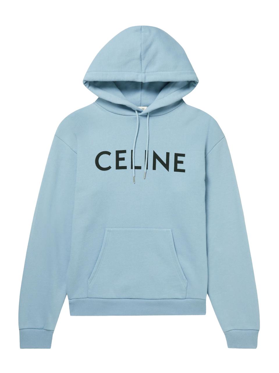 Celine Logo-print Cotton-jersey Hoodie In Light Blue for Men | Lyst