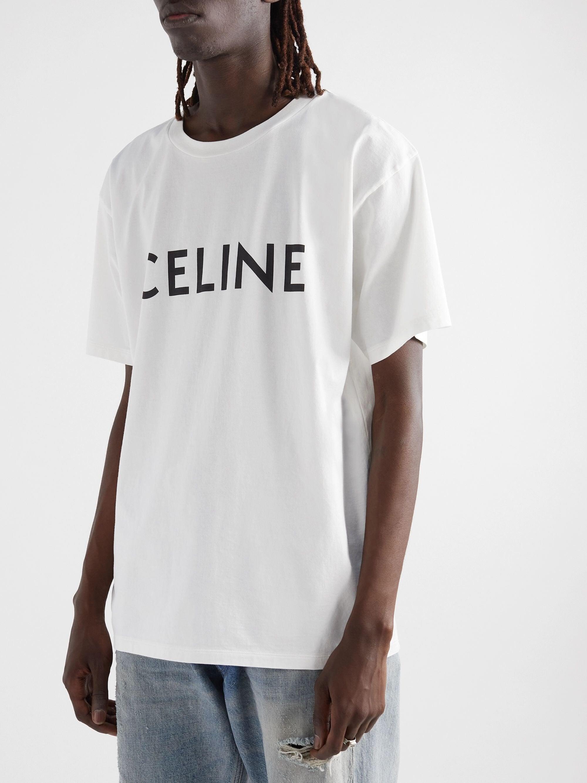 Celine Logo-print Cotton-jersey T-shirt White for Men | Lyst