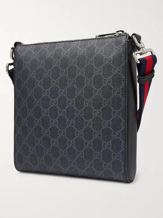 FABRIX1 Gucci Leather-trimmed Monogrammed Coated-canvas Messenger Bag in  Black for Men | Lyst