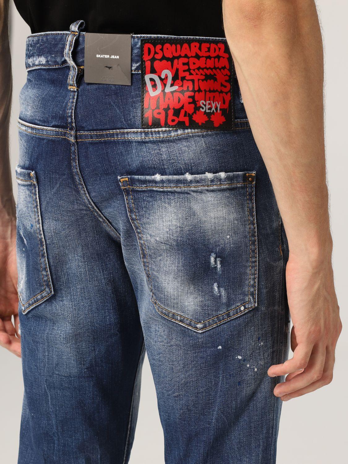 DSquared² Paint Splat Distressed Slim Fit Jeans in Blue for Men | Lyst
