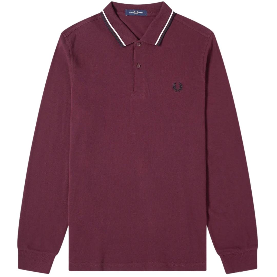 Fred Perry Twin Tipped Long Sleeve Burgundy Polo Shirt in Purple for Men |  Lyst