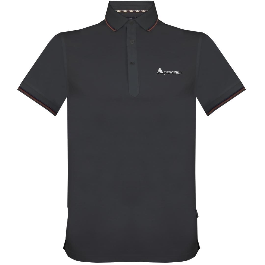 Aquascutum Brand Logo Black Polo Shirt for Men | Lyst