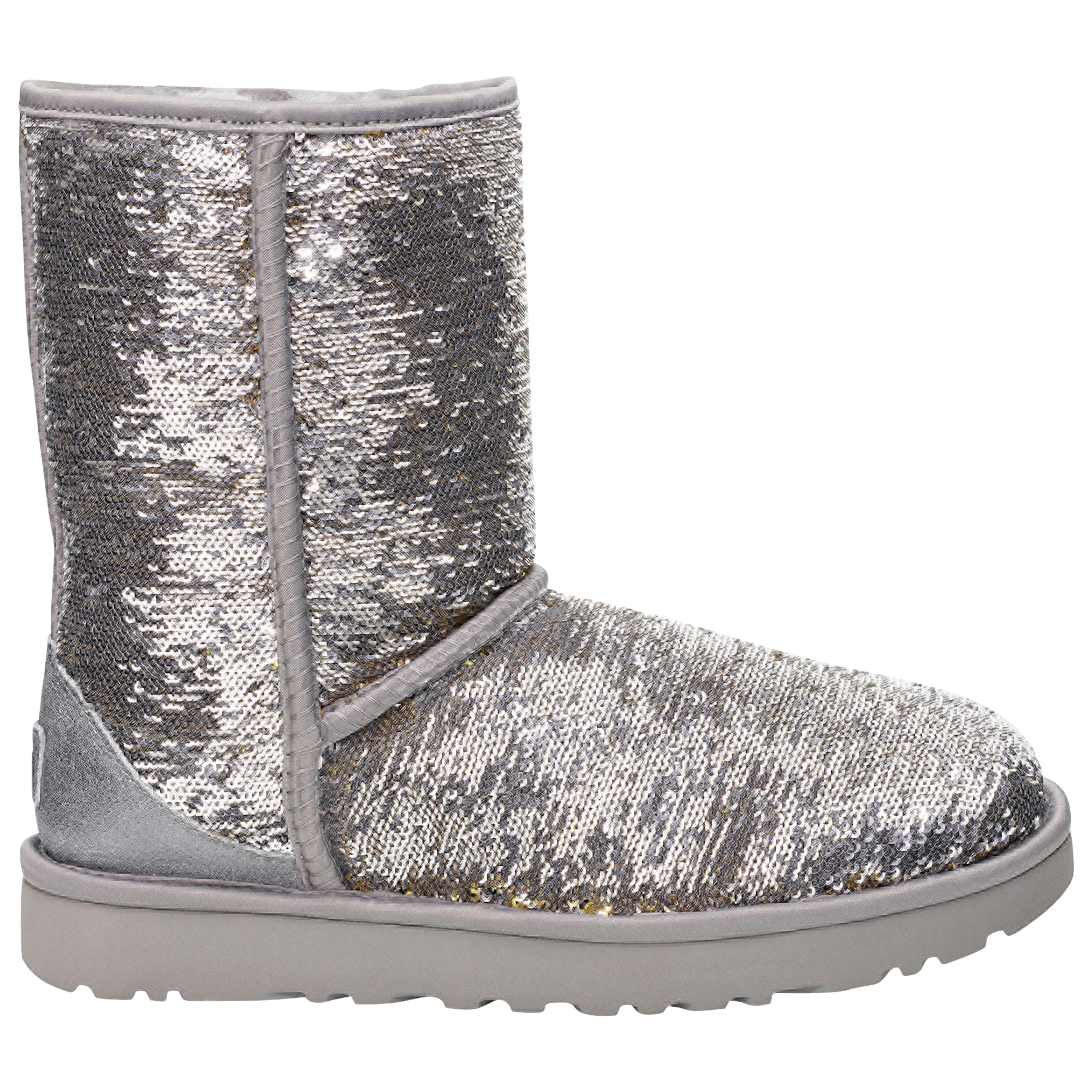 UGG Leather W Classic Short Sequin Silver in Metallic - Save 52% - Lyst