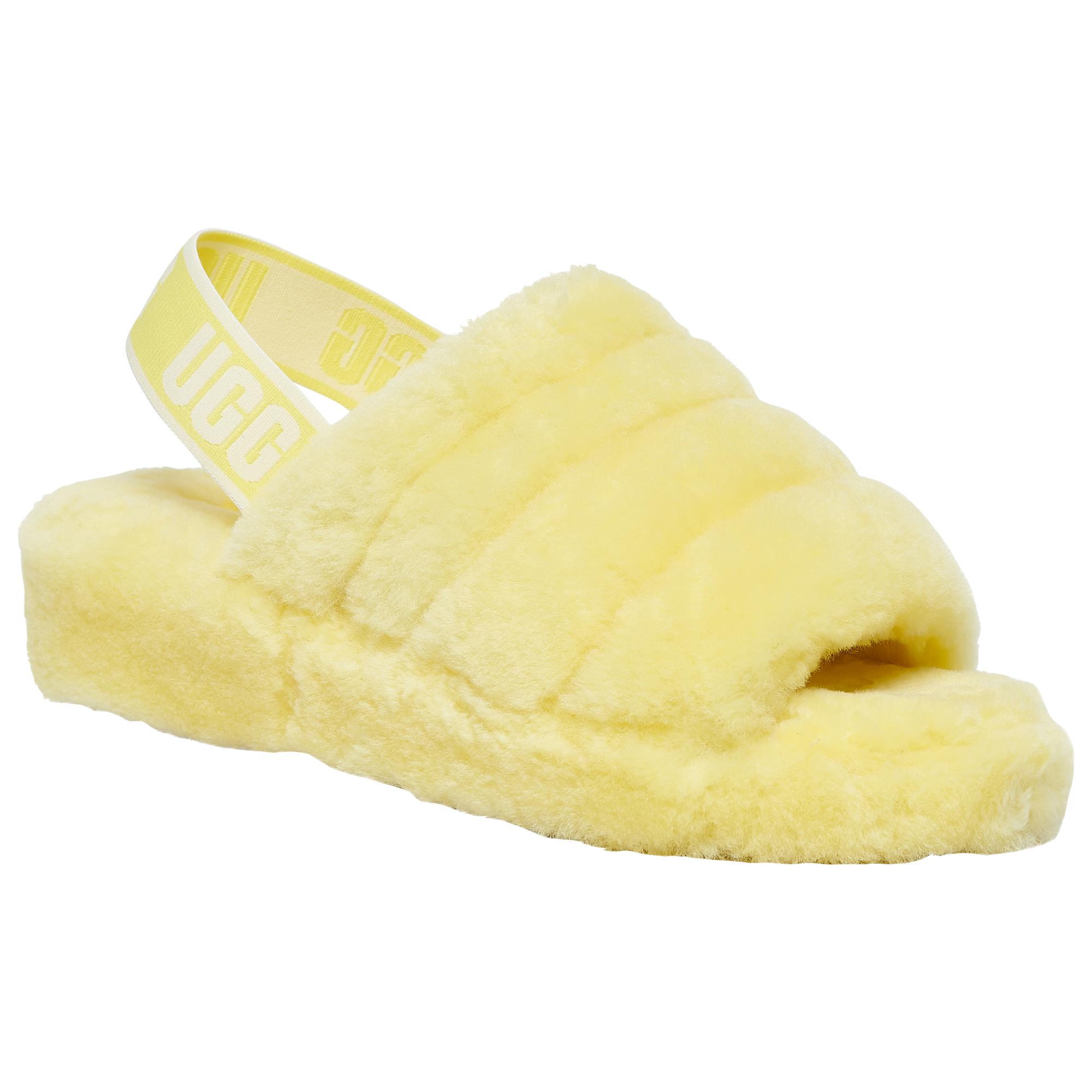 yellow fur ugg slides
