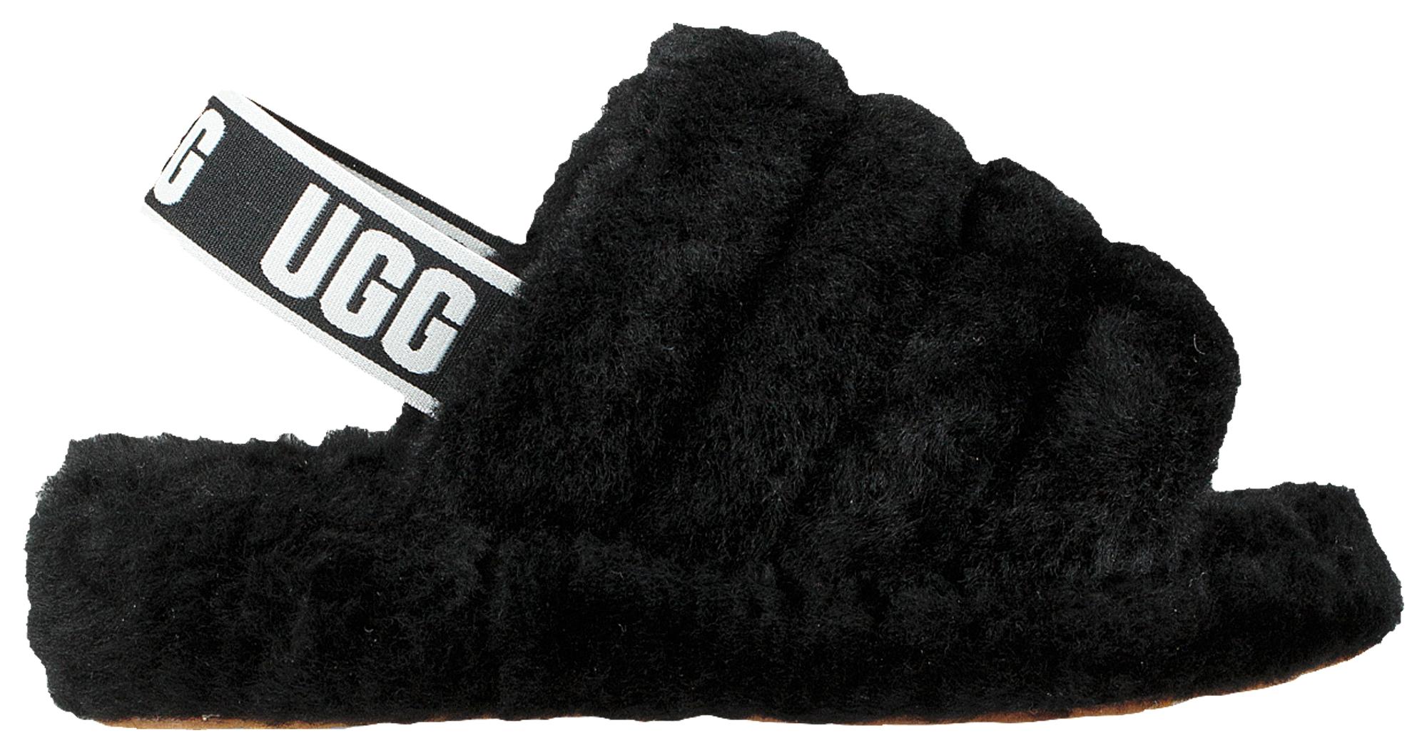 ugg black furry slides