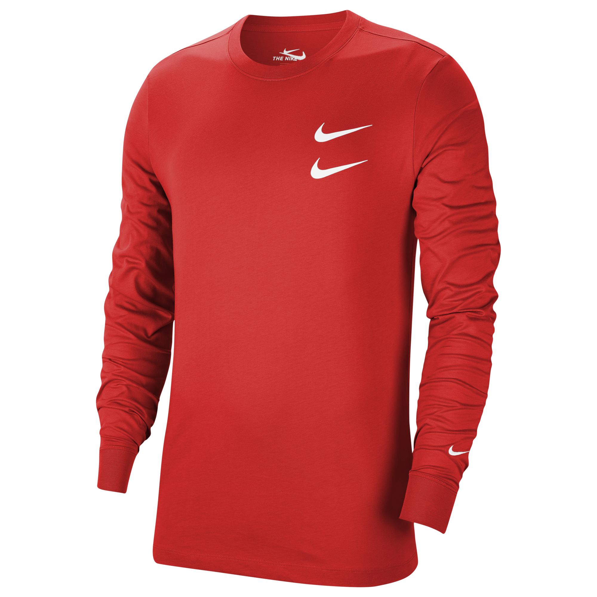 Nike Cotton Double Swoosh Long Sleeve T-shirt in Red for Men - Lyst