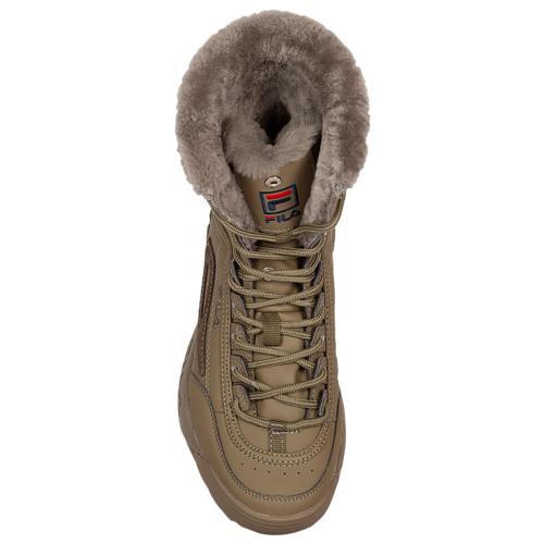 womens fila disruptor shearling athletic shoe olive green