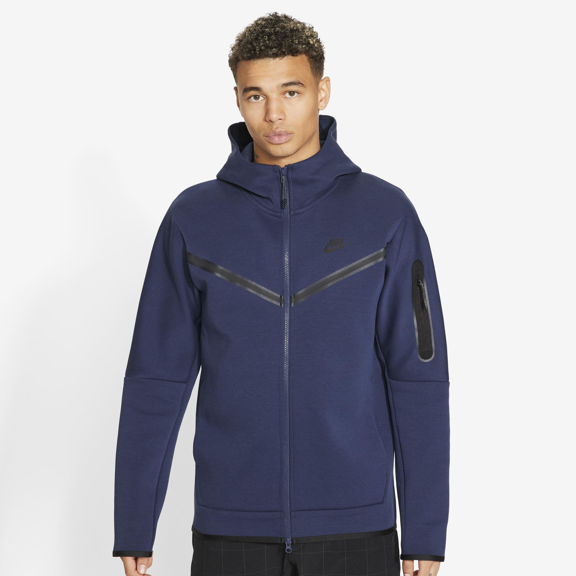 Nike Tech Fleece Full-zip Hoodie in Midnight Navy/Black (Blue) for Men ...