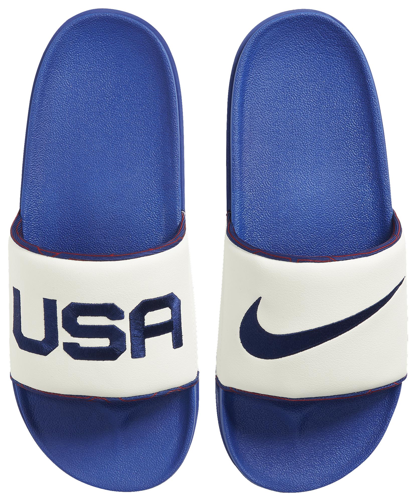 nike red white and blue slides