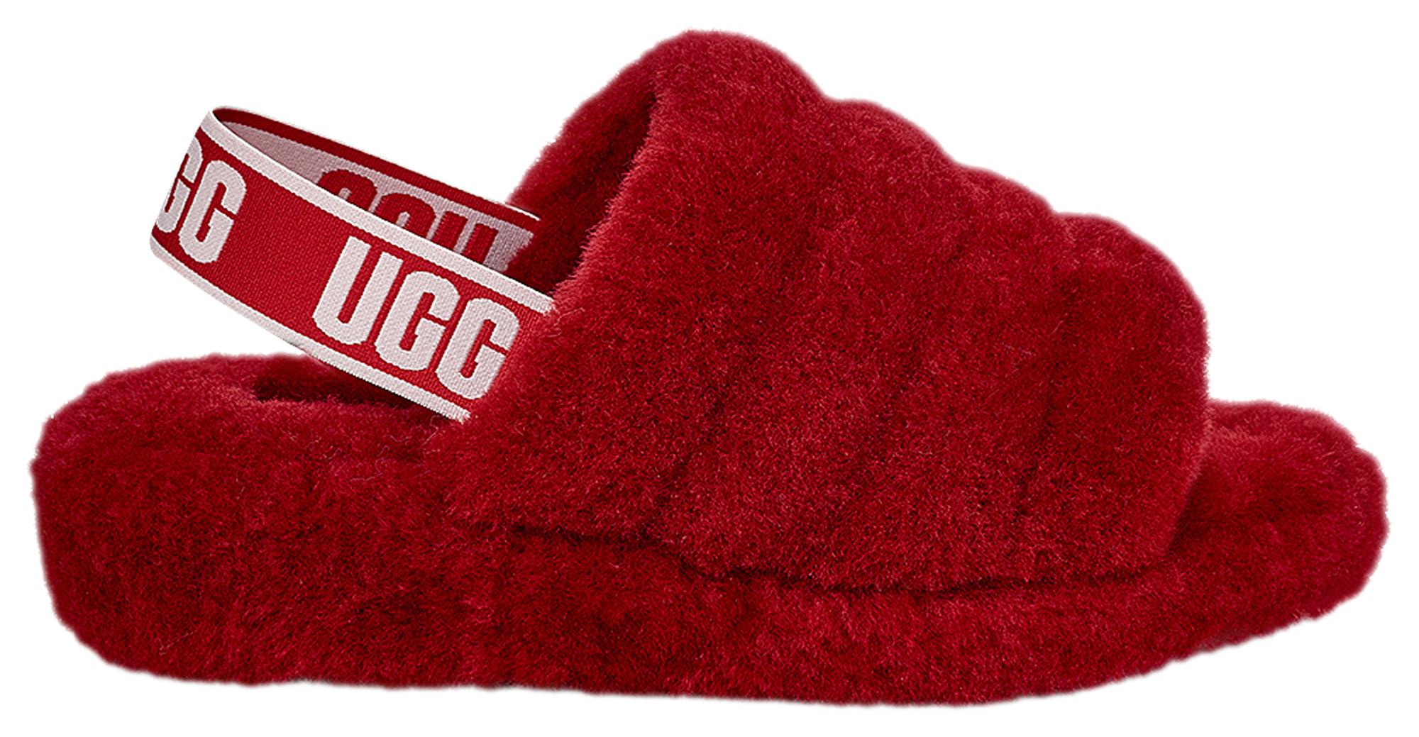 red ugg fur slides