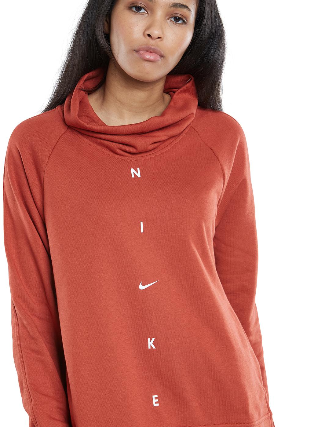 Nike Dri-fit Fleece Cowl Neck Hoodie in Red | Lyst