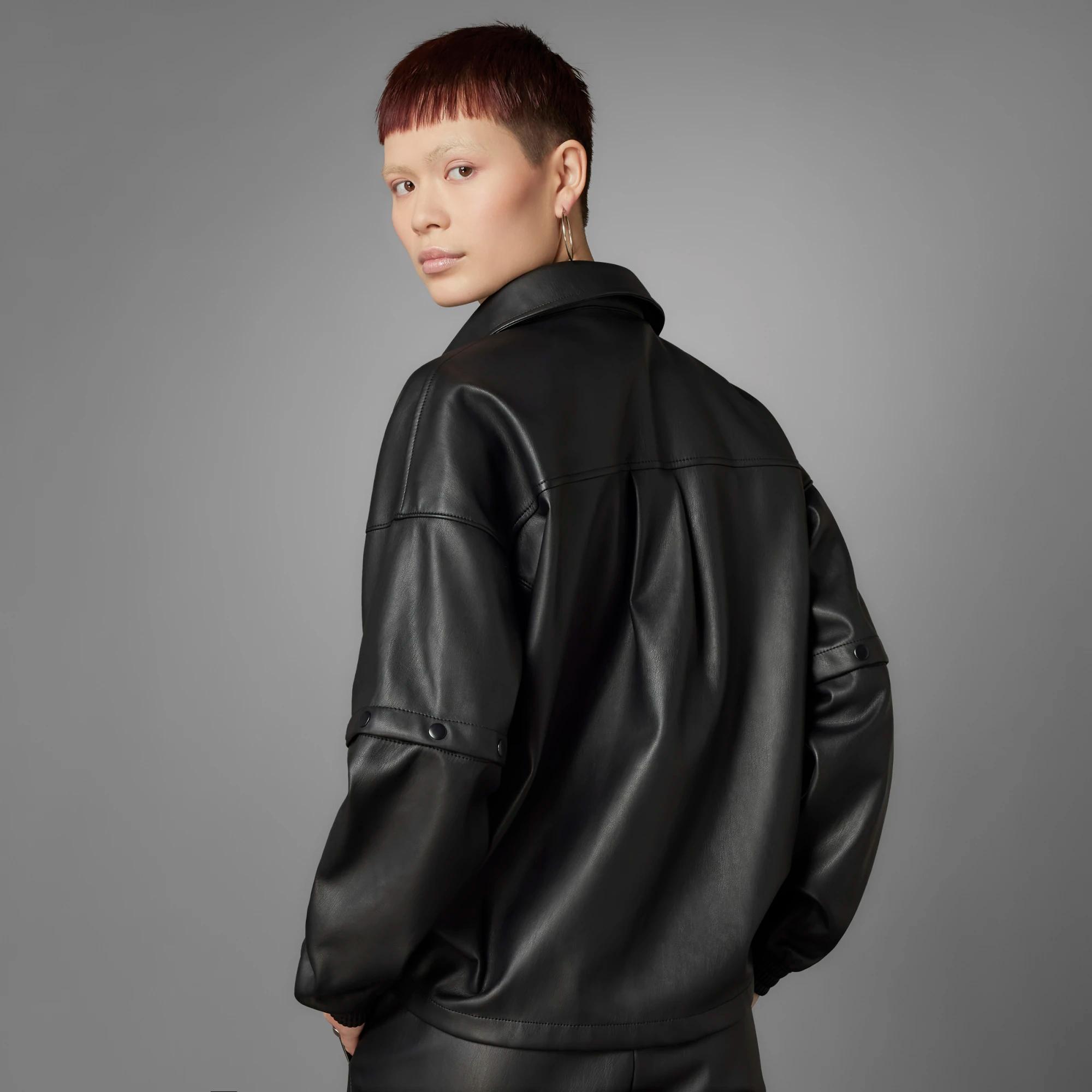 adidas Originals Always Faux Leather Track Jacket in Black | Lyst