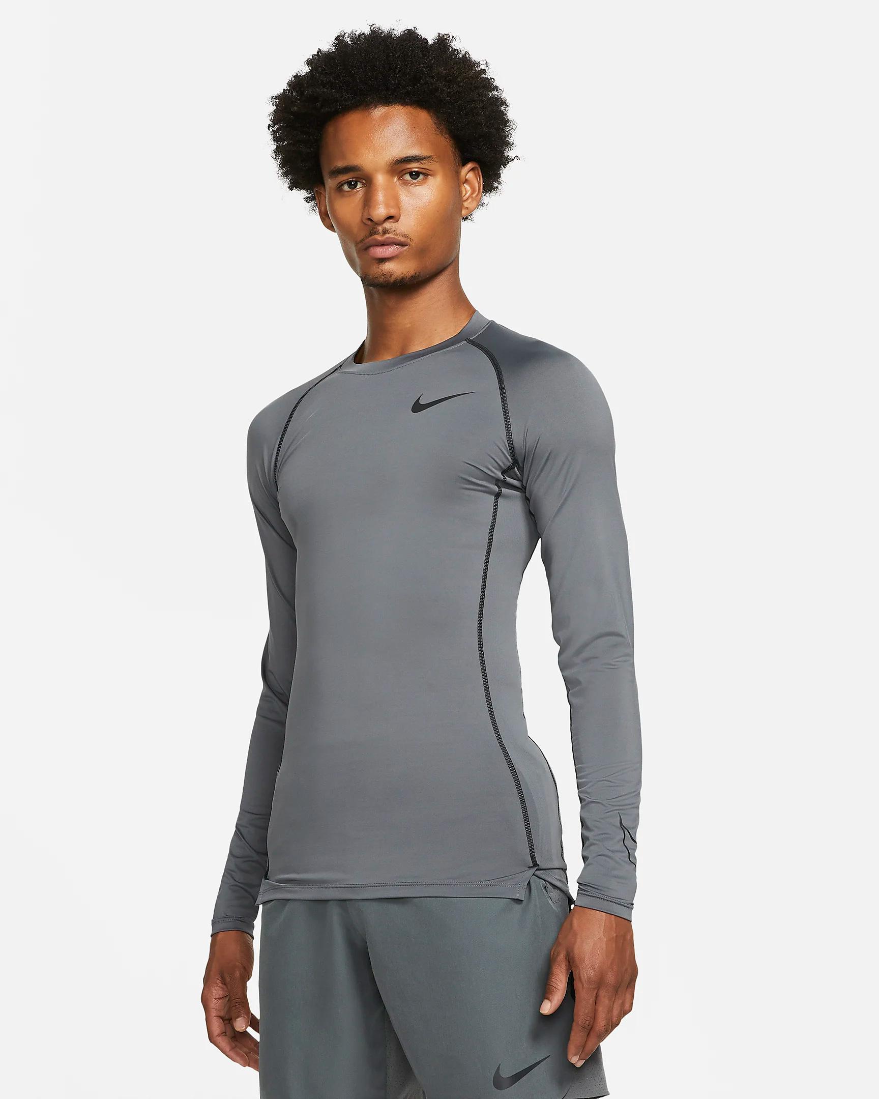 Nike Pro Dri-fit Tight-fit Ls Training T-shirt in Gray for Men | Lyst