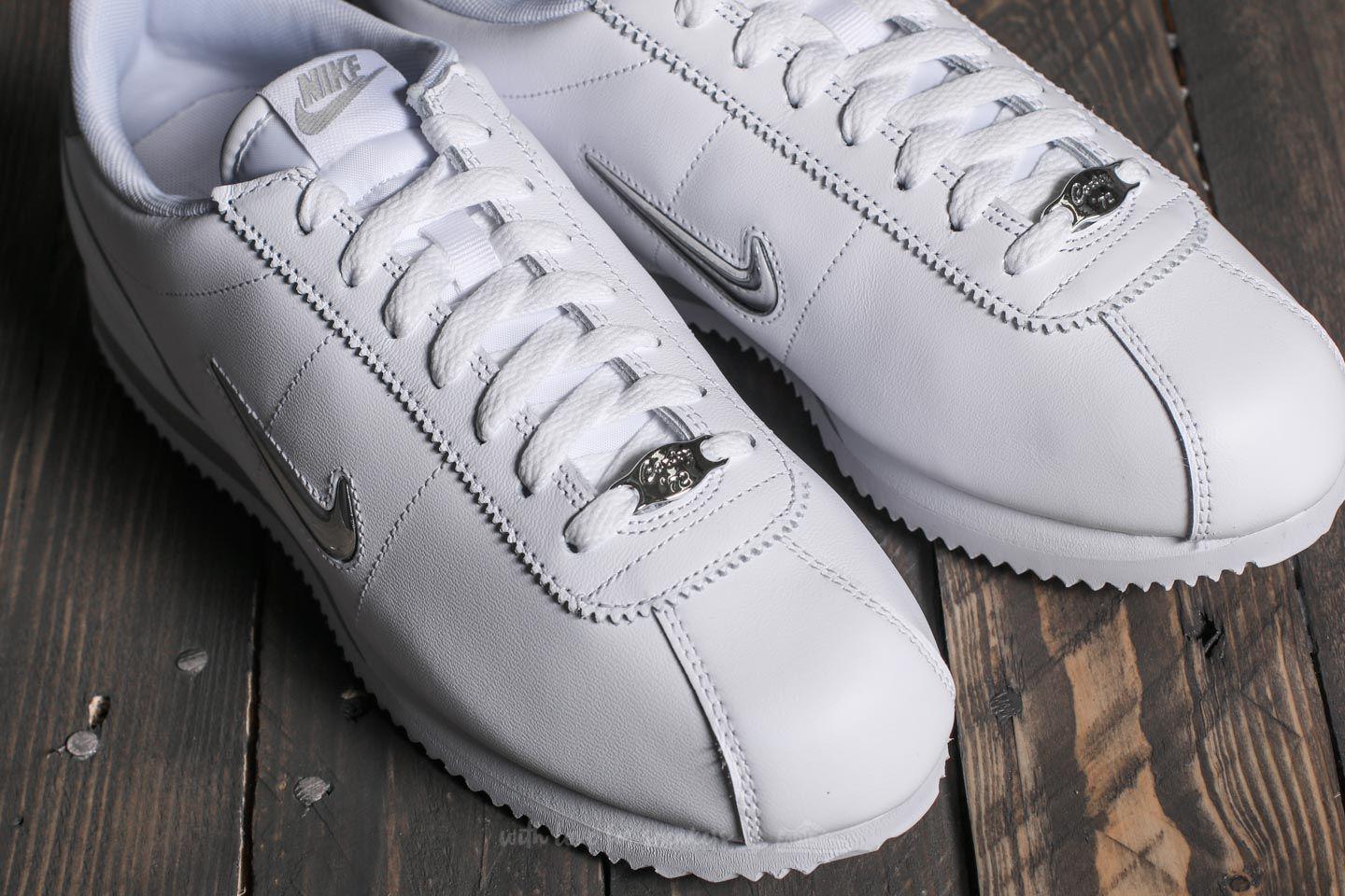 Nike Leather Cortez Basic Jewel White/ Metallic Silver | Lyst