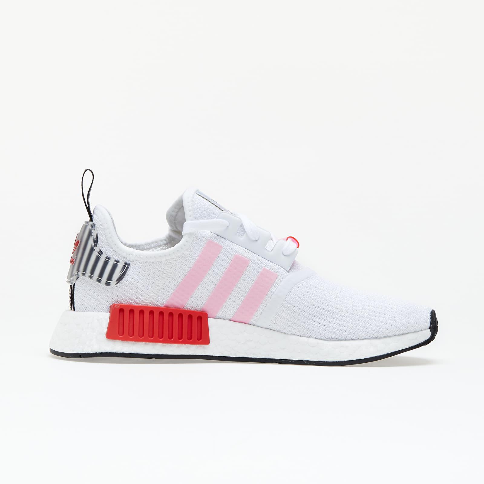 adidas originals nmd_r1 trainers in white and pink
