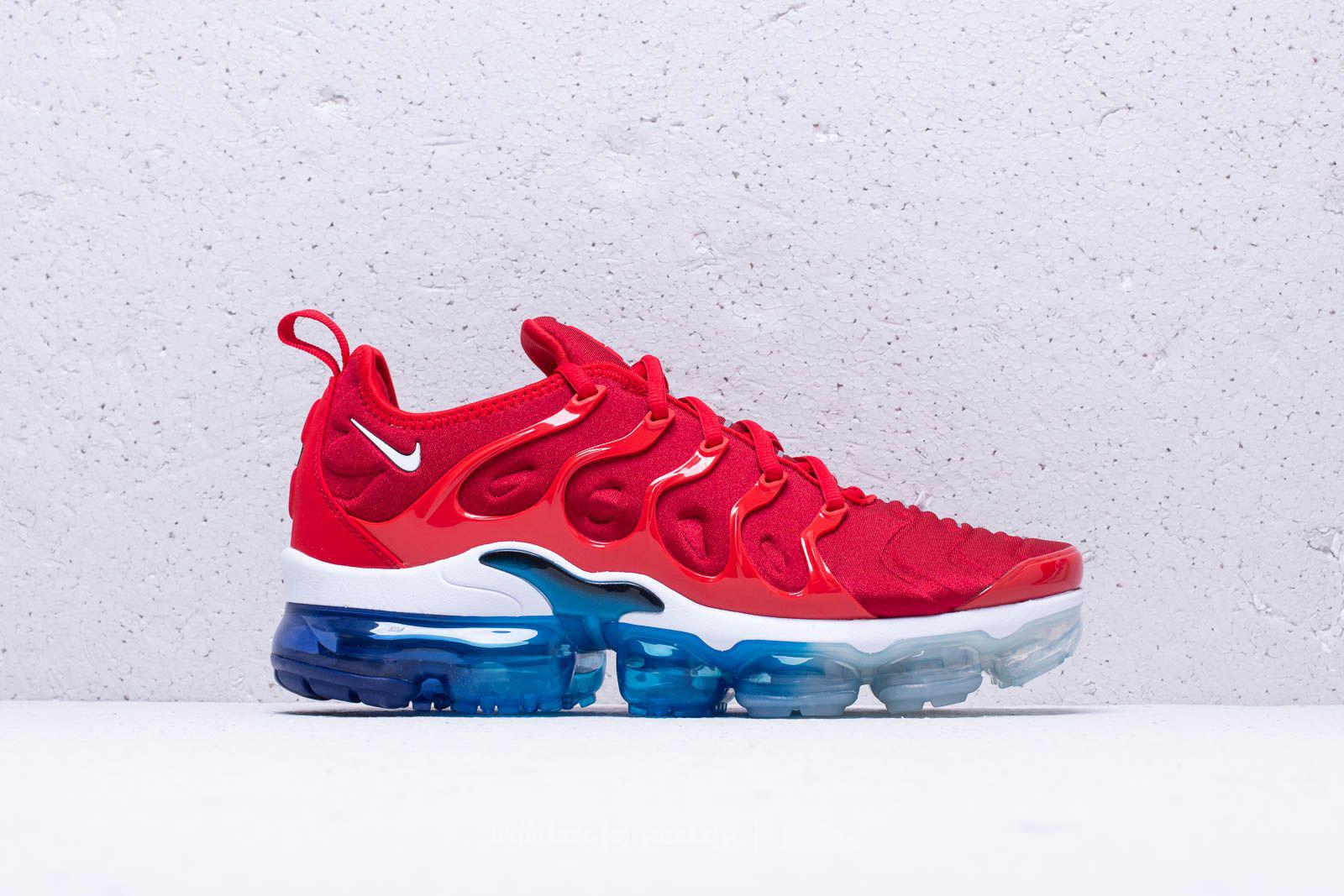 vapormax plus white and university red