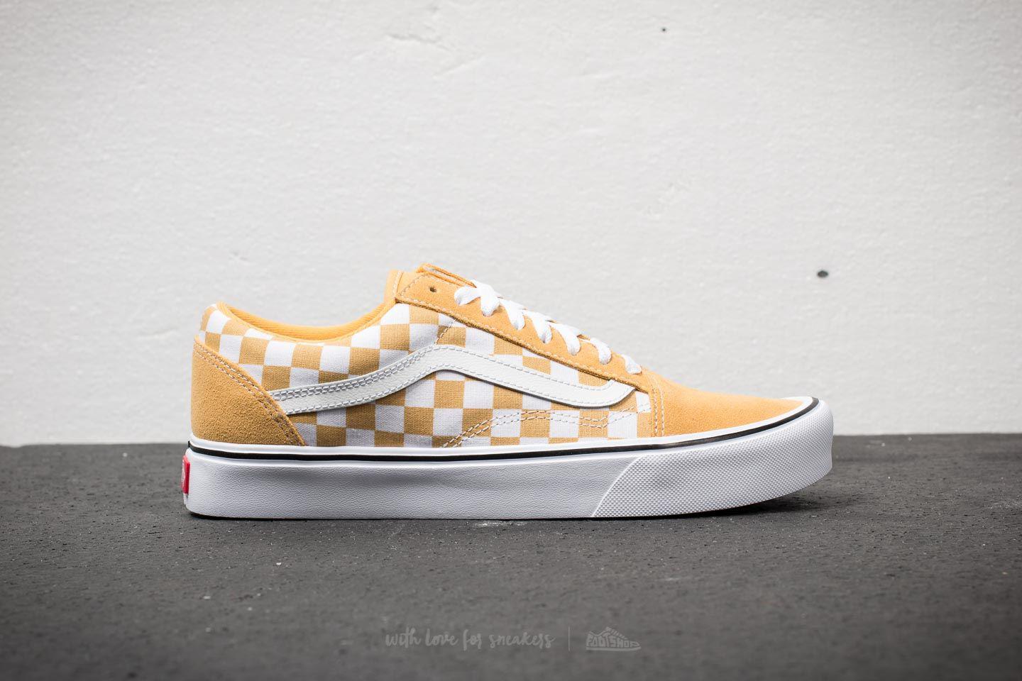 old skool checkerboard vans yellow