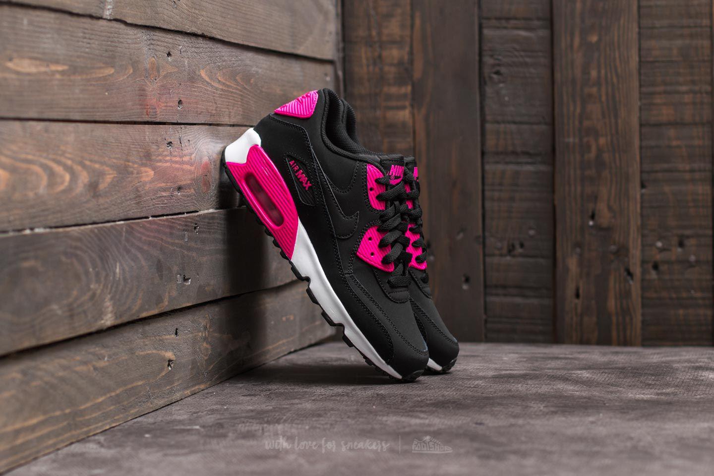 Nike Air Max 90 Leather (gs) Black/ Pink Prime-white - Lyst