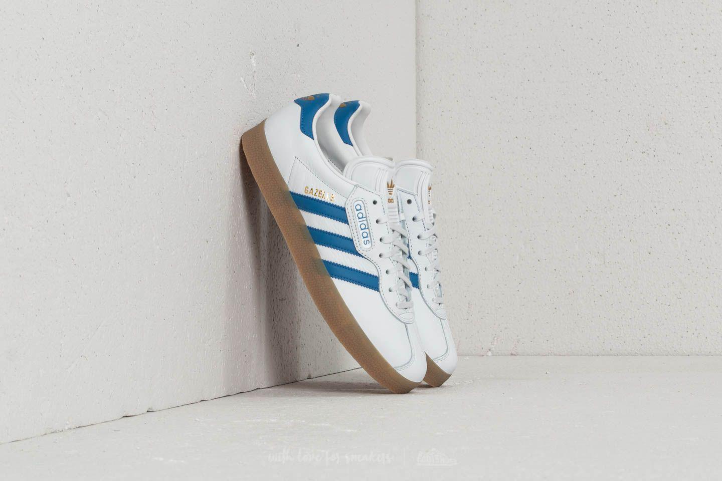 adidas originals gazelle super sneakers in white and blue