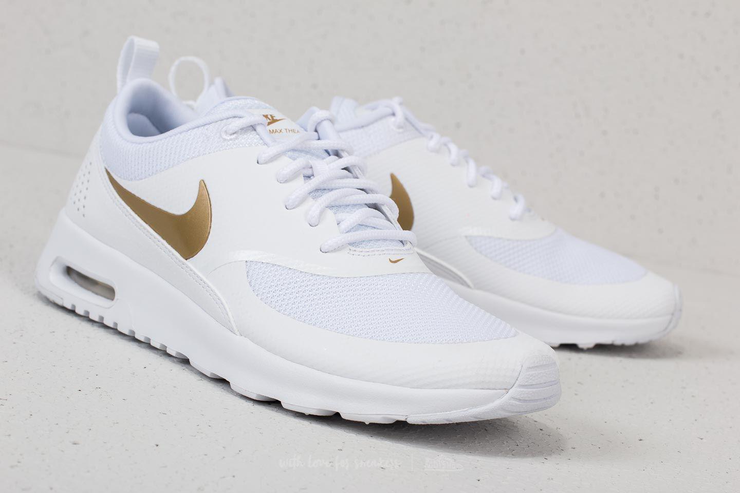 white & gold air max thea trainers