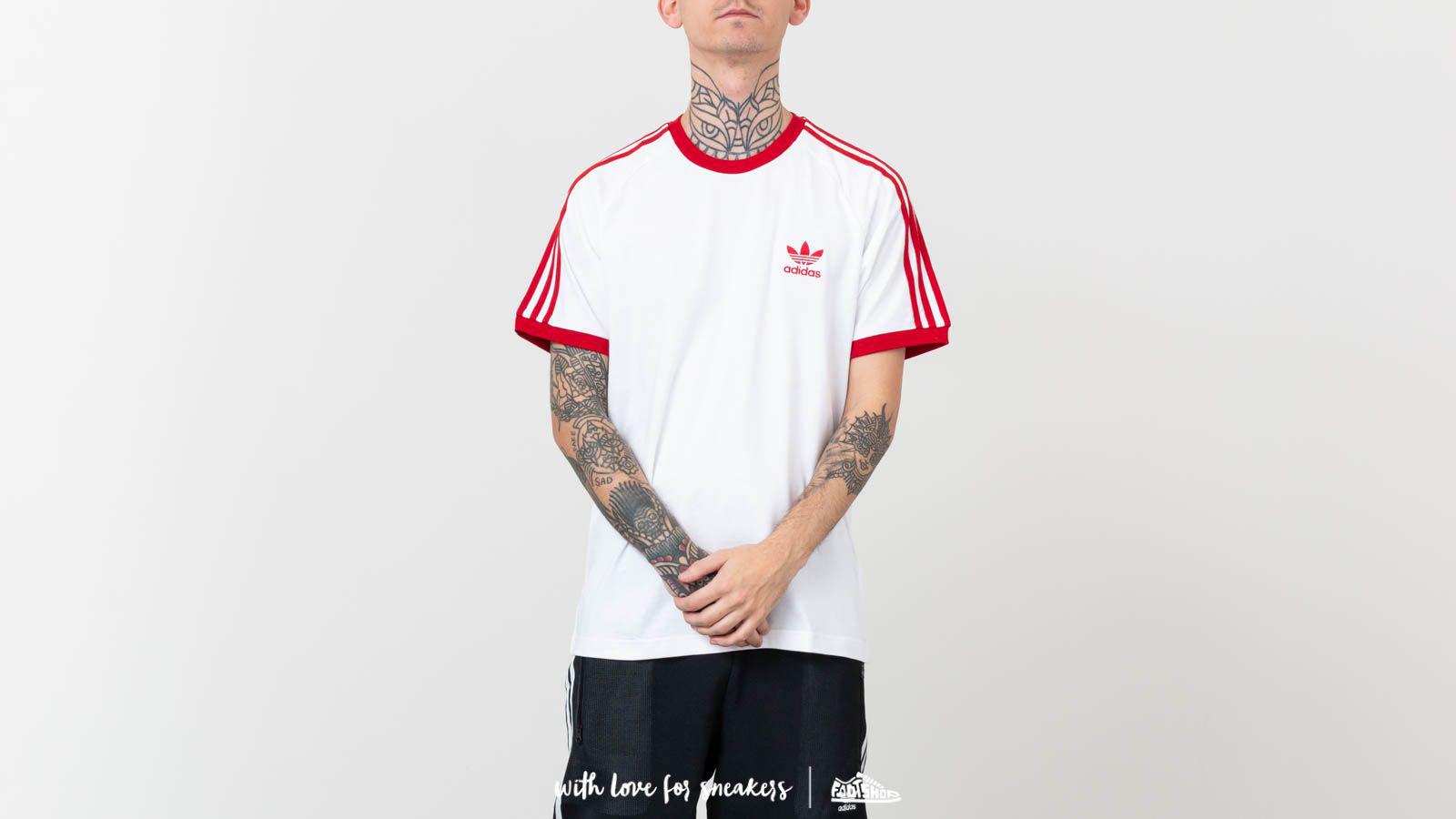 adidas Originals 3-stripes Tee White/ Power Red for Men | Lyst