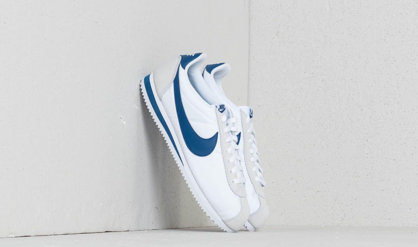 nike cortez mens white and blue