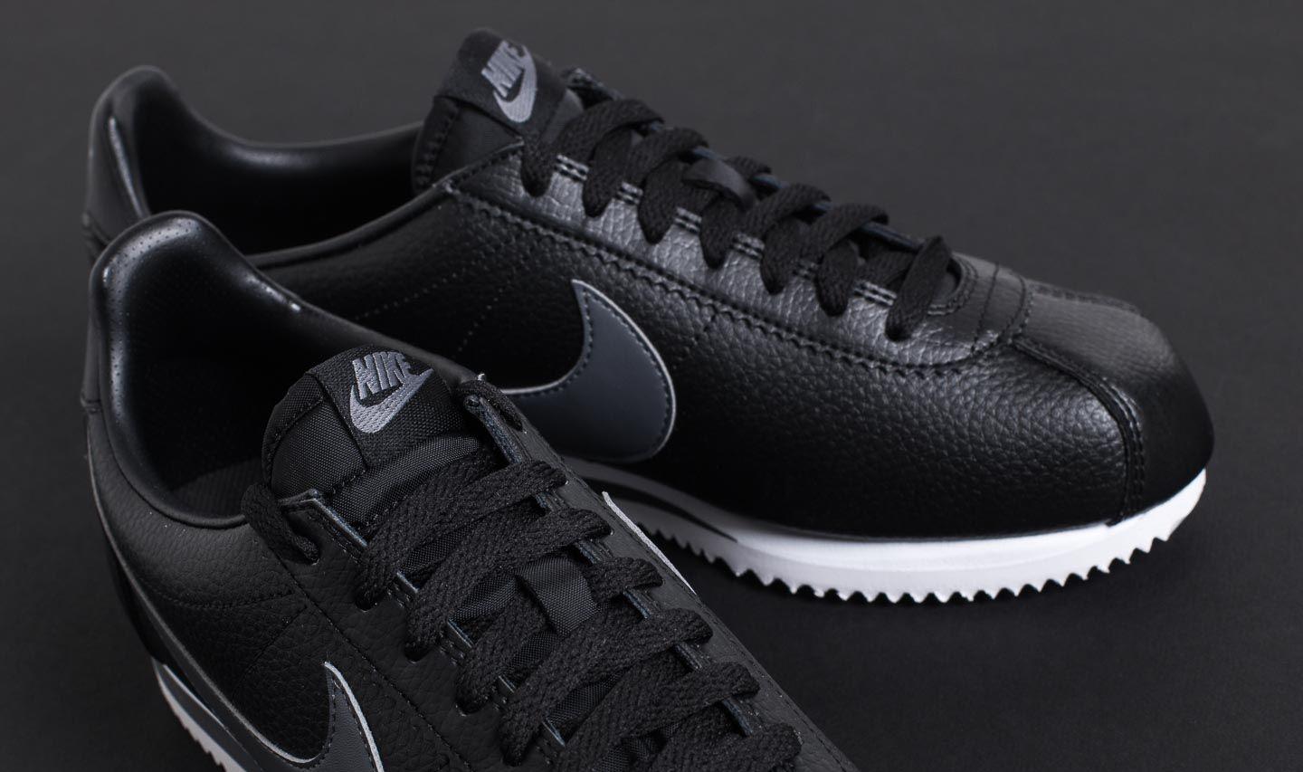 nike cortez black grey leather