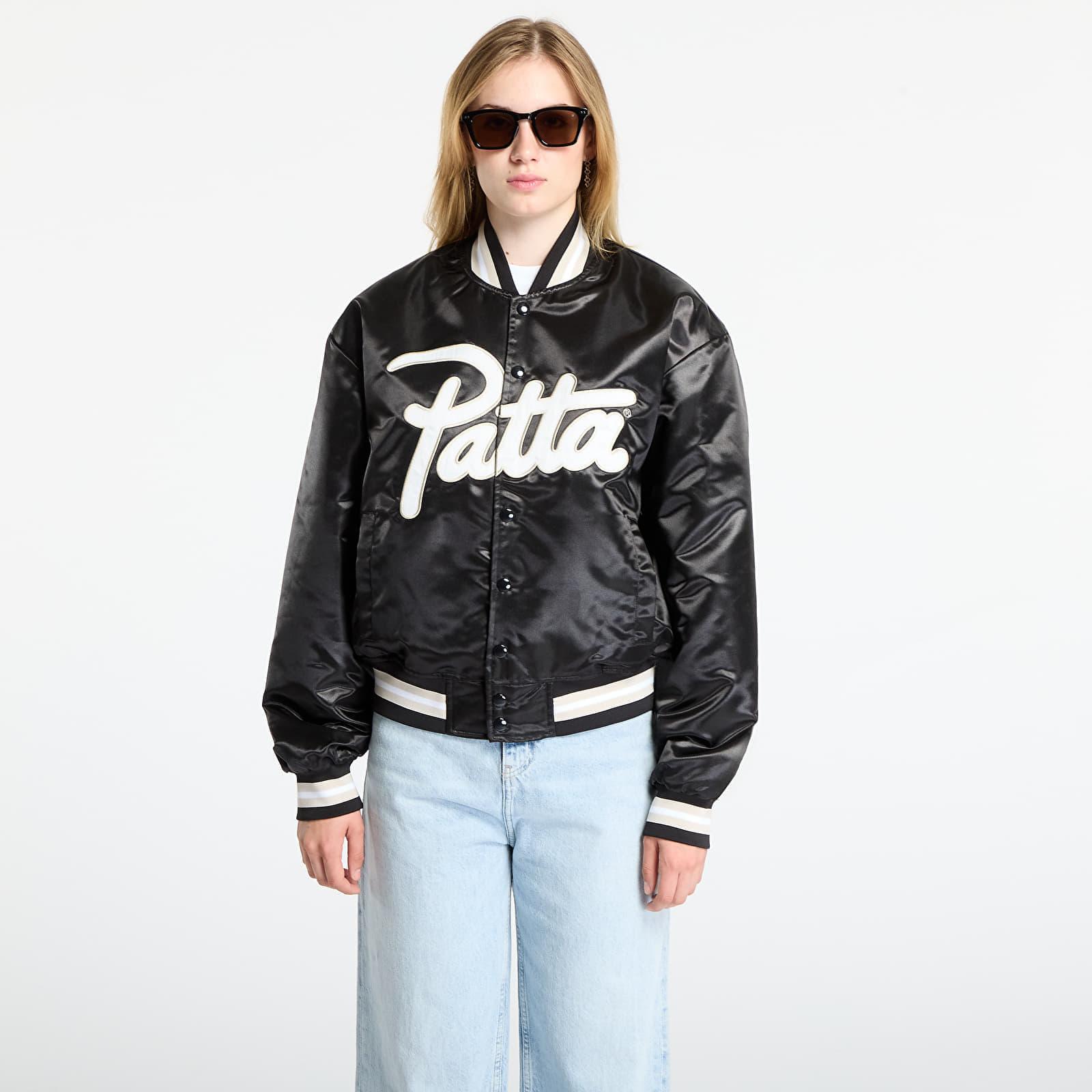 PATTA Jacket Script Logo Satin Varsity Jacket in Black | Lyst