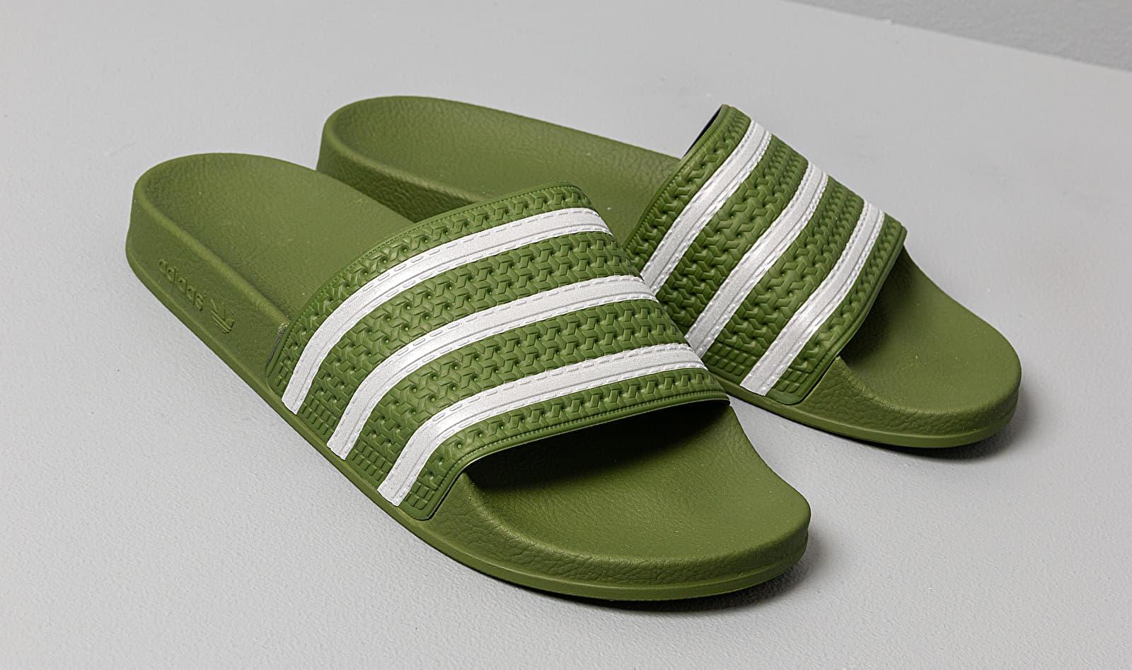 olive green adidas slides