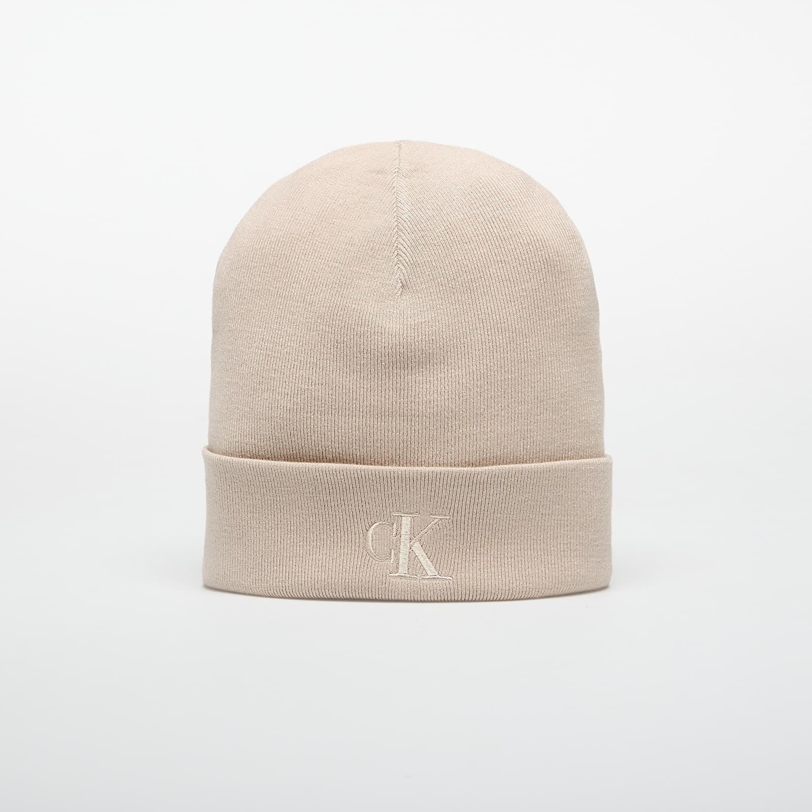 Calvin Klein Fine Rib Beanie in Natural Lyst