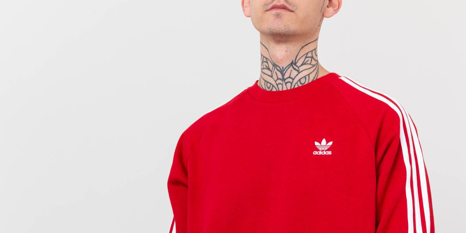 adidas 3-stripes Crewneck Sweatshirt in Red for Men | Lyst