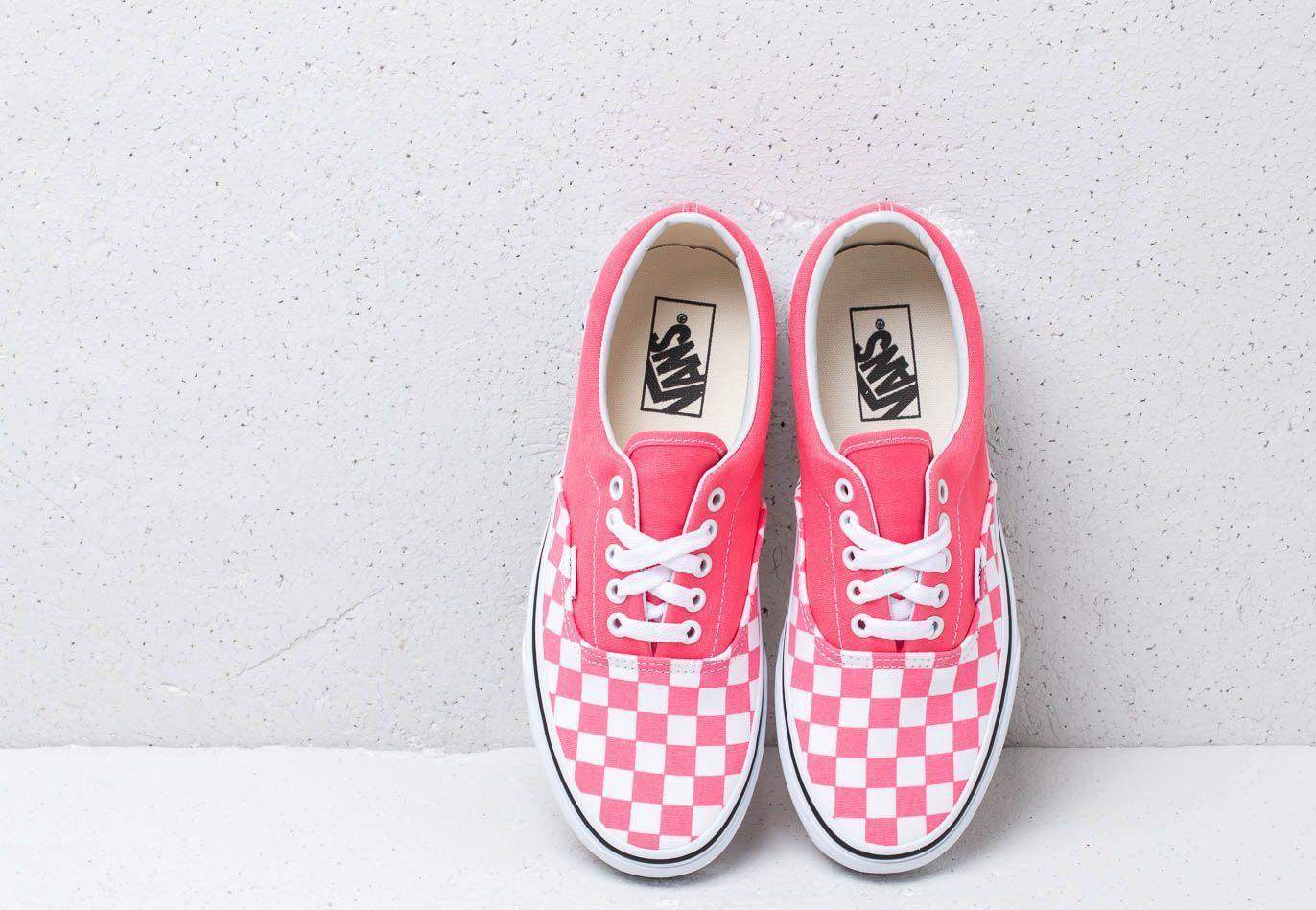 vans era checkerboard strawberry pink white