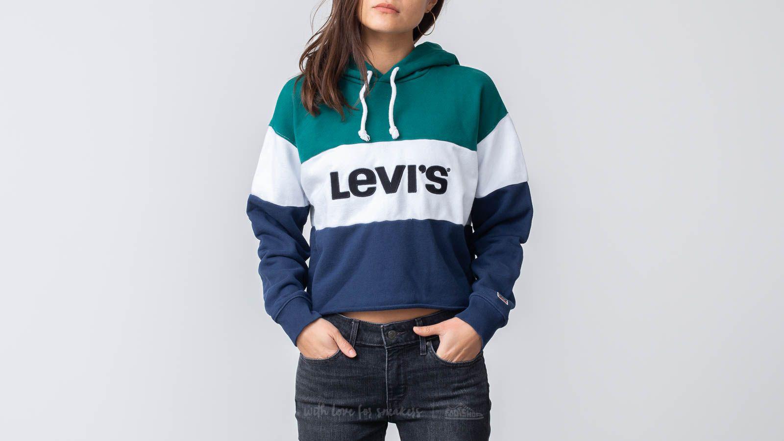 levis raw cut cb crop hoodie colorblock