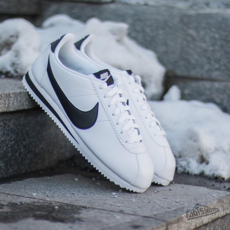 nike cortez leather white black