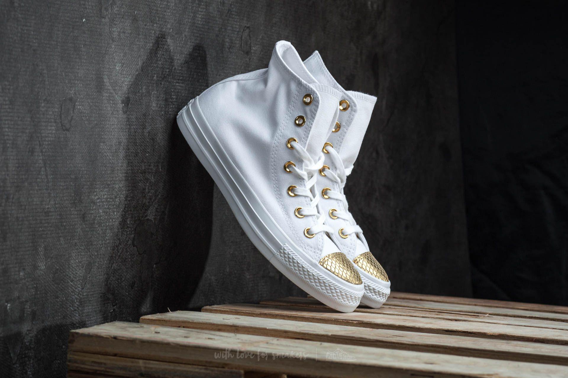 white and gold high top converse