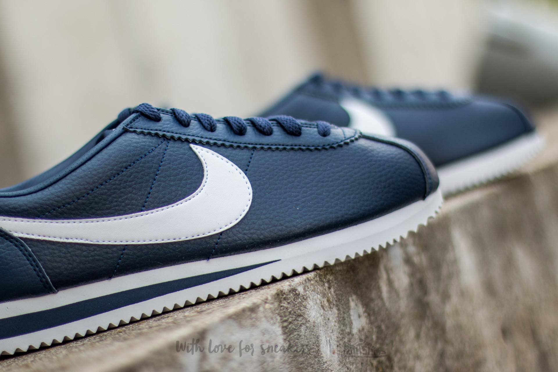 Nike Classic Cortez Leather Midnight Navy/ White in Blue for Men
