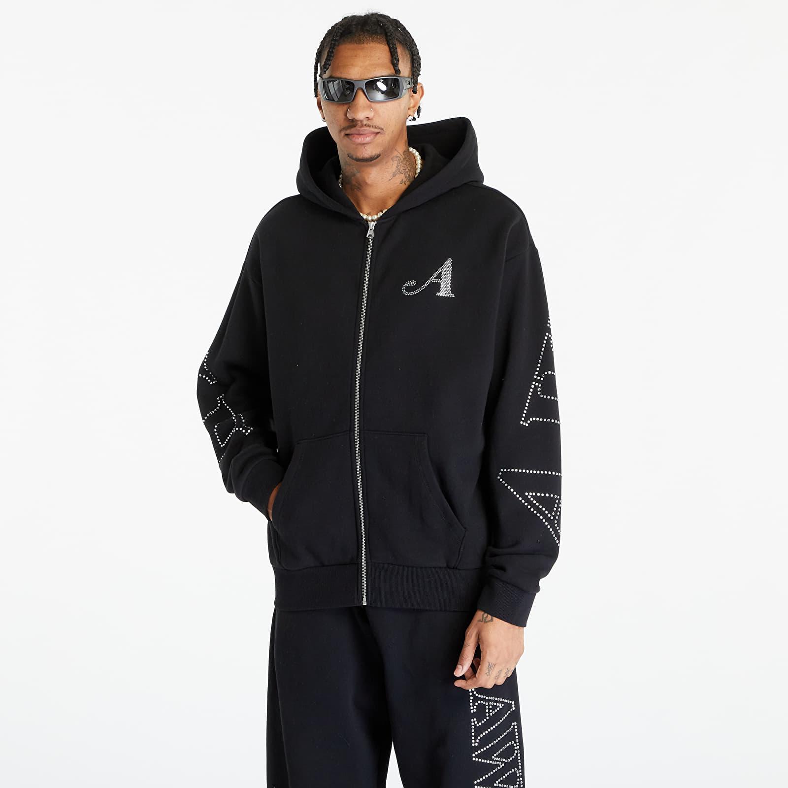 AWAKE NY Rhinestone Serif Zip Up Hoodie Washed in Black for