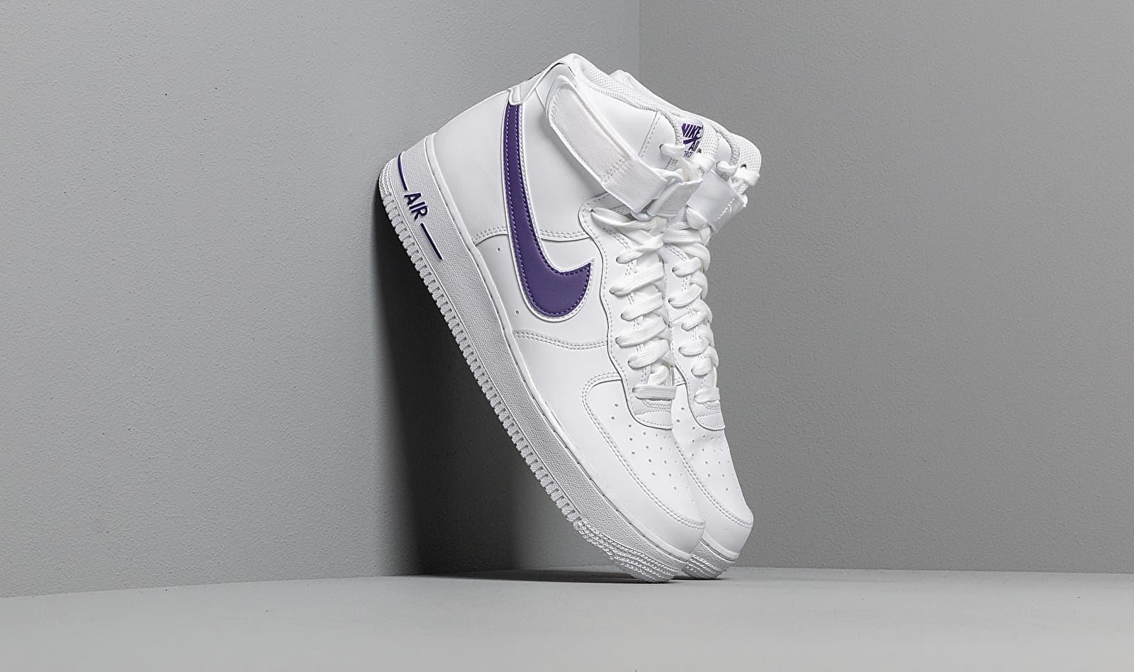 purple and white high top air force ones