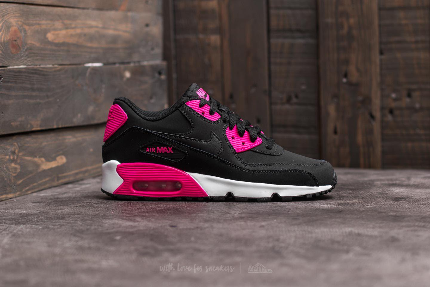 Nike Air Max 90 Leather (gs) Black/ Pink Prime-white | Lyst