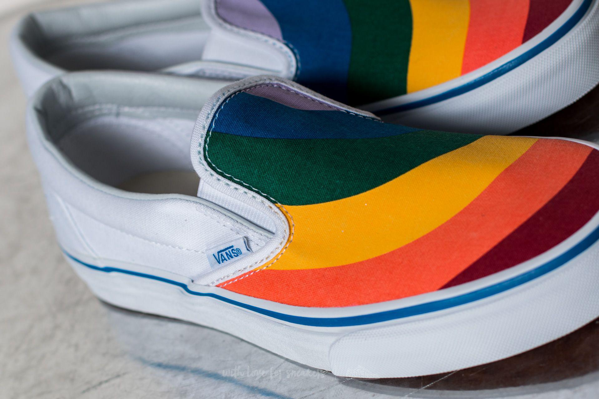 vans rainbow true white slip on