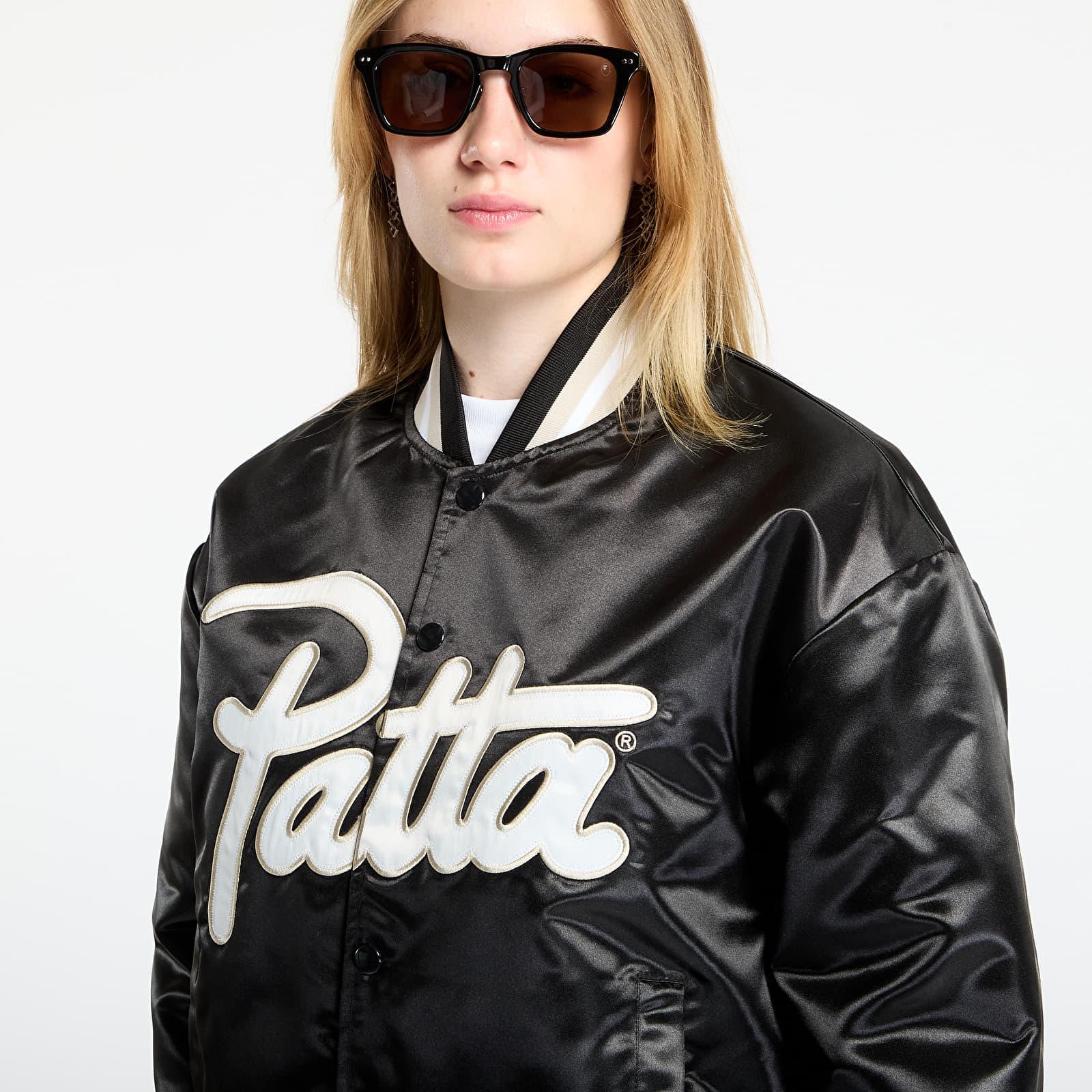 PATTA Jacket Script Logo Satin Varsity Jacket in Black | Lyst