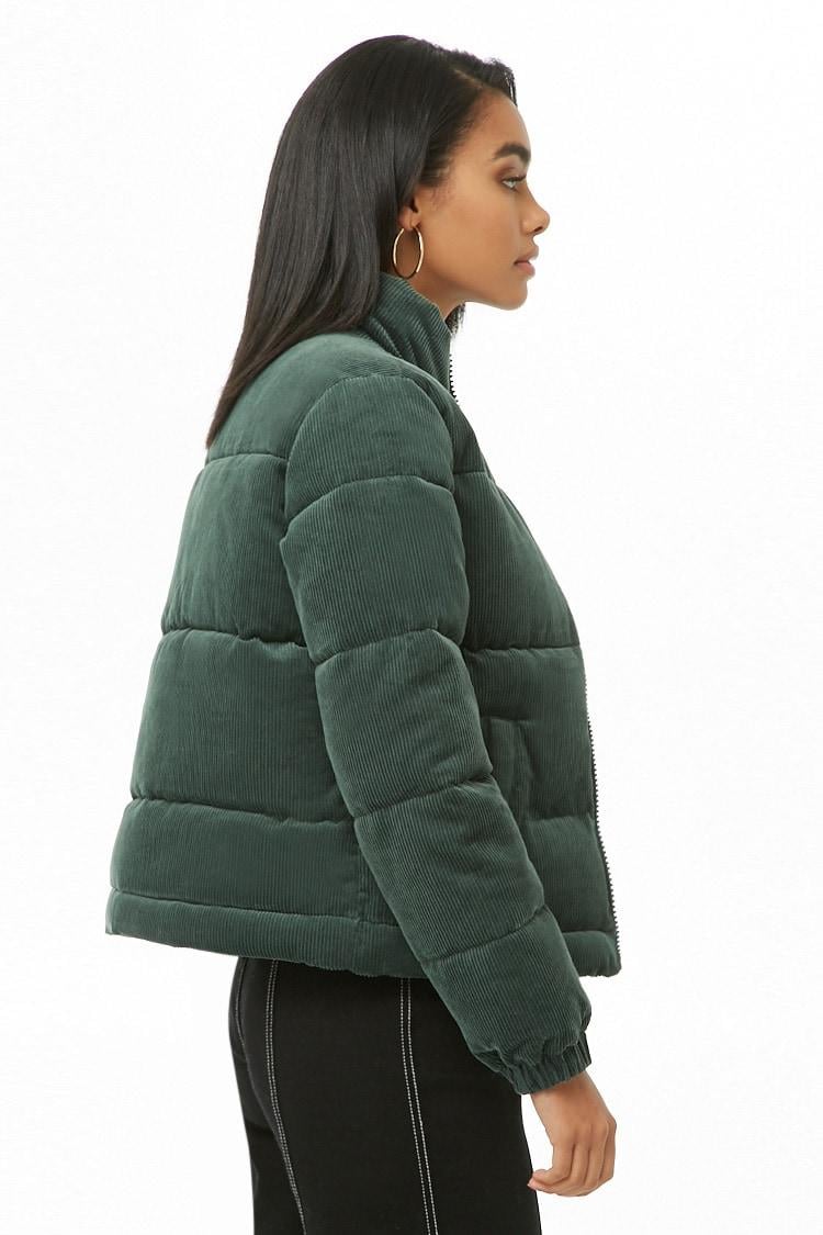 Forever 21 Corduroy Puffer Jacket in Green | Lyst