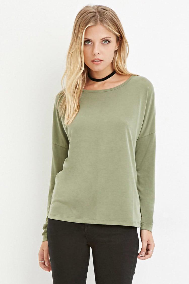 Forever 21 Synthetic Contemporary Boxy Long-sleeve Top in Green - Lyst