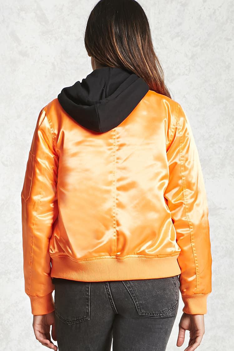 Forever 21 Satin Bomber Jacket in Orange Lyst