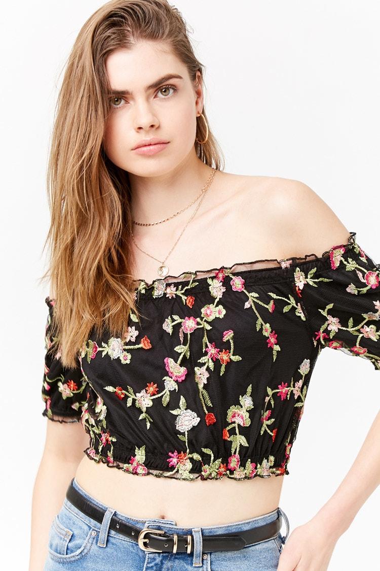 sheer off the shoulder crop top