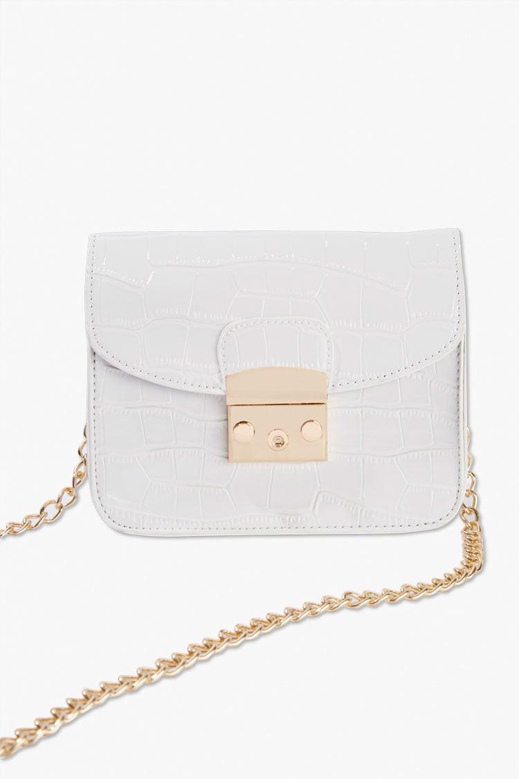 Forever 21 Faux Croc Leather Mini Crossbody Bag in White - Lyst