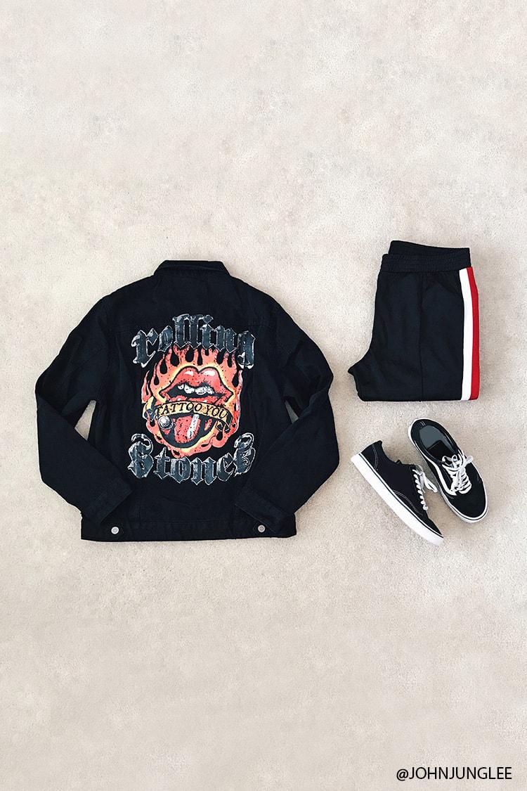 black graphic jean jacket