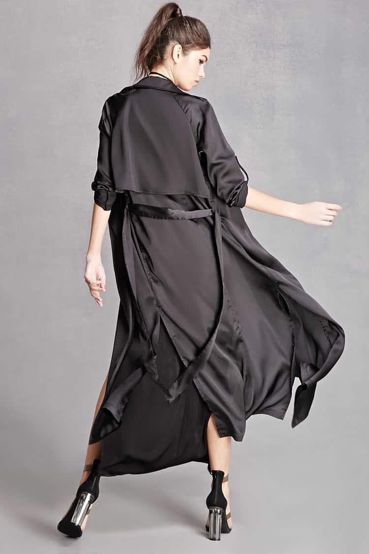 black satin trench