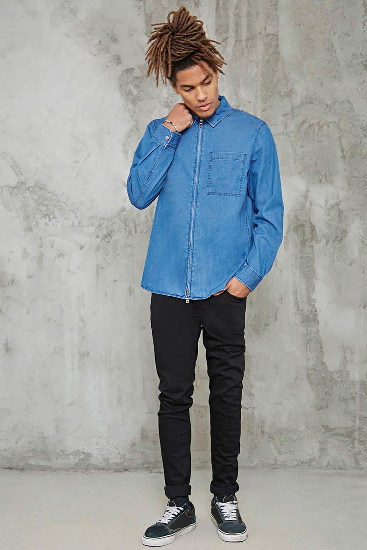 zip up denim shirt