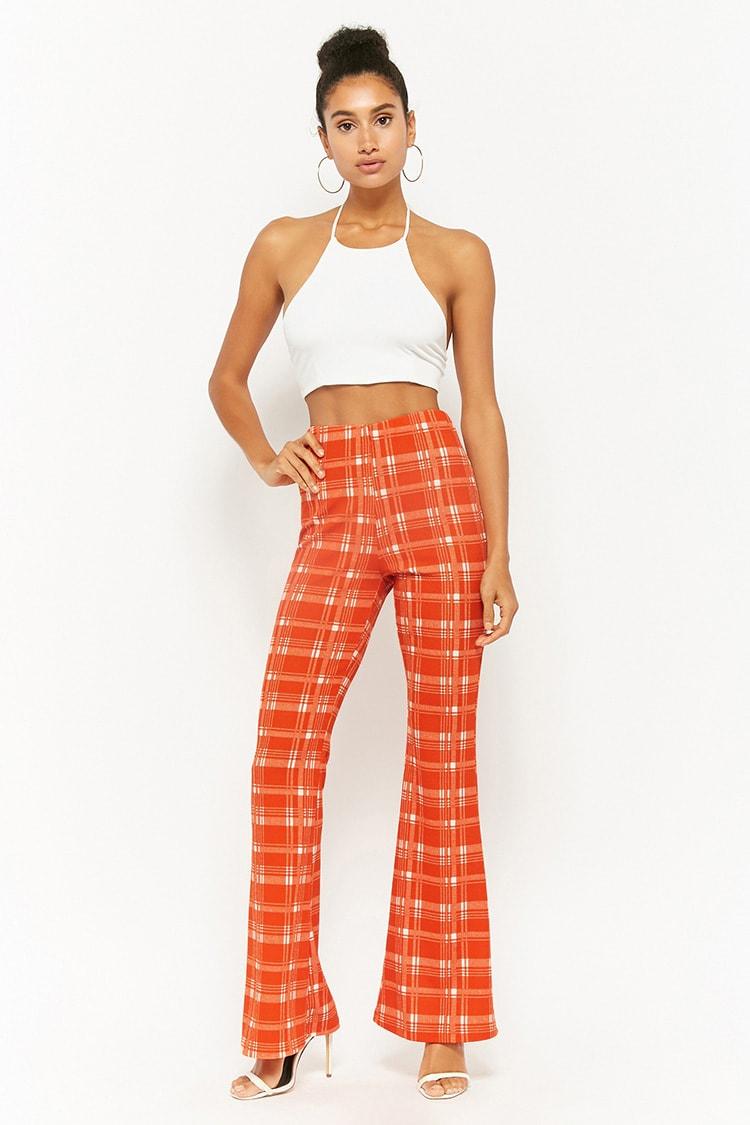 orange plaid trousers